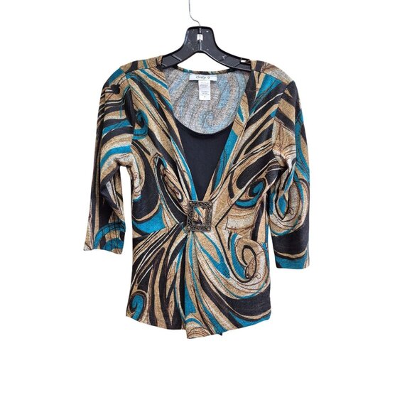Only 9 Women's Abstract Pattern Top With‎ Ornate Buckle Detail - Picture 1 of 5